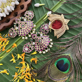 Vriksham Antique Gold‑Tone Kemp Stone Temple Vaddanam With Pearl Style Vangi / Armlets-G20508